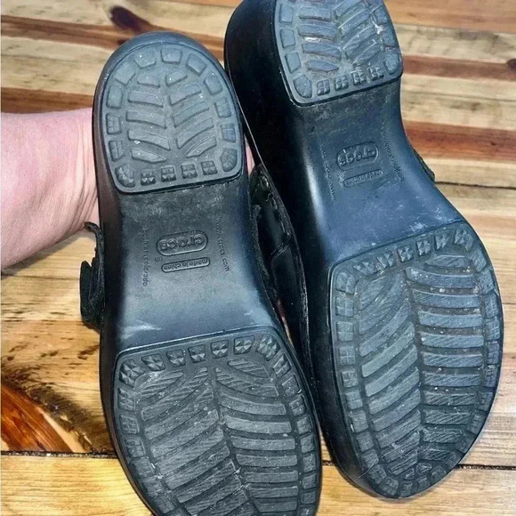 Crocs Mules Clogs Slide in shoes leather black with buckle - Picture 2 of 9